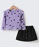 Kookie Kids Full Sleeves Top & Skirt Set with Hearts Print & Frill Detailing - Purple