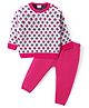 Babyhug Knit Full Sleeves Sweater Set with Floral Design - White & Pink