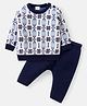 Babyhug Knitted Full Sleeves Intarsia Designed Pullover Sweater Set - Navy Blue & White