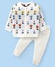 Babyhug Knitted Full Sleeves Front Open Sweater Set with Floral Design - Offwhite