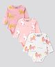 Bonfino 100% Cotton Knit Full Sleeves Bunny & Unicorn Printed Onesies Pack of 3 - Pink  & Ivory