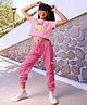 Ollington St. 100% Cotton Half Sleeves Text Printed Top & Jogger Pants Set With Tie Down String - Pink