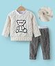 Kookie Kids Full Sleeves Winter Wear Night Suit With Teddy Applique - Cream & Grey