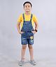 Kiddopanti Sleeveless Placement Astronaut Printed Denim Dungaree - Blue