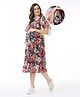 Bella Mama Woven Flutter Sleeves Maternity Dress Floral Print - Navy Blue