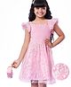 Hola Bonita Frill Sleeves Knee Length Glittery Party Dress - Pink