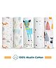 Babyhug Cotton Muslin Multipurpose Swaddle Wraps Forest Print Pack of 5 - Multicolour