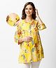Bella Mama Pintucks Woven Three Fourth Sleeves Maternity Top with Floral Print - Yellow
