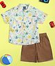 Nauti Nati Cotton Half Sleeves Jungle Theme Printed Shirt & Solid Shorts Set - Green