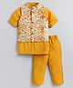 LITTLE COLLARS Full Sleeves Solid Coordinating Kurta & Pyjama With Floral Printed Jacket - Mustard