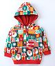 Babyhug Cotton Knit Full Sleeves Front Open Hooded Sweatjacket With Christmas Theme Print - Multicolour