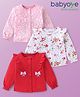 Babyoye 100% Cotton With Eco- Jiva Finish Full Sleeves Thermals Floral & Bow Print Pack Of 3 - Red Pink & White