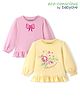 Babyoye 100% Cotton With Eco- Jiva Finish Full Sleeves Floral Printed Top Pack of 2- Lilac & Cream