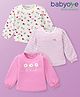 Babyoye 100% Cotton Knit With Eco- Jiva Finish  Full Sleeves Tops with Floral Striped & Heart Print Pack of 3 - Pink & Off White