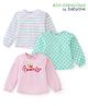Babyoye 100% Cotton Kint Full Sleeves Top With Eco- Jiva Finish Text & Polka Dot Print Pack of 3 - Pink & Green