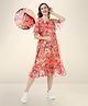 Bella Mama Woven Flutter Sleeves Maternity Dress Floral Print - Peach