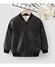 Kookie Kids Leather Full Sleeves Front Open Solid Colour Bomber Jacket - Black