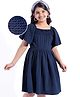 Hola Bonita Half Sleeves Textured Fabric Knee Length Solid Dress - Navy Blue