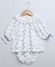 Sweetlime by A.S. Baby Girls Blue Floral Printed Cotton Dress with a Bloomer - White