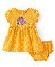 Babyhug Single Jersey Knit Half Sleeves Frock With Bloomer Polka Dot Print - Yellow