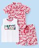 Babyhug Marvel Cotton Knit Half Sleeves All Over Printed Shirt & Shorts Set With Inner Sleeveless Tee - Red & White