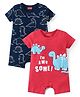 Babyhug 100% Cotton Knit Half Sleeves Rompers Dino Print Pack of 2 - Multicolour