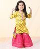 Kinder Kids Three Fourth Sleeves Floral Printed & Gota Lace Embellished Kurta Sharara Set - Yellow & Pink