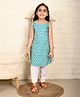 Kinder Kids Sleeveless Floral Printed & Schiffli Embroidered Kurta With Pant - Blue & White