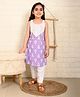 Kinder Kids Sleeveless Floral Printed & Schiffli Embroidered Kurta With Pant - Purple & White