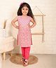 Kinder Kids Sleeveless Floral Printed & Schiffli Embroidered Kurta With Pant - Pink