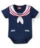 Babyhug 100% Cotton Knit Half Sleeves Onesie with Sailor Print - Navy Blue