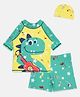 The Mom Store Half Raglan Sleeves Dinosaur Printed Tee & Shorts Swim Set With Cap - Multi Colour