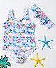 The Mom Store Sleeveless Scallop Designed Swimsuit With Headband - Blue