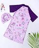 Bubble Berry Half Raglan Sleeves Rainbow & Unicorn Printed Swimsuit With Coordinating Cap - Purple