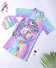 Bubble Berry Half Raglan Sleeves Unicorn Printed Swimsuit With Coordinating Cap - Multi Colour
