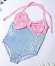 Bubble Berry Halter Neck Shiny & Bow Detailed Mermaid Swimsuit - Blue