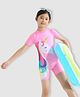 Bubble Berry Half Sleeves Unicorn Printed Swimsuit - Pink