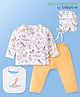 Babyoye 100% Organic Cotton Full Sleeves T-Shirt & Pants Set With Bib & Cap Animals Print - Multicolor