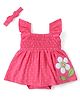 Babyhug 100% Cotton Knit Sleeveless Onesies with Headband Floral Print - Pink
