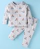 ToffyHouse Cotton Knit Full Sleeves Night Suit With Dog Print - Light Grey