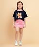 Little Marine Half Sleeves Teddy Bear Printed Top With Solid Dress - Blue & Pink