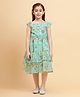 Little Marine Cap Sleeves Floral Printed Layered Dress - Light Green