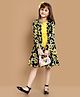 Little Marine Full Sleeves Sunflower Printed Shrug With Solid Dress - Yellow