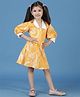 Tales & Stories Three Fourth Sleeves Leaves Abstract Printed Dress For Girls - Yellow
