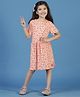 Tales & Stories Viscose Half Sleeves Floral Printed Dress - Peach