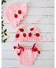 Woonie Strawberry Design Crochet New Born Baby Photoshoot Prop Costume Set - Pink