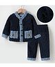 Kookie Kids Full Sleeves Winter Night Suit With Honey Bee Embroidery - Navy