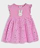 Mi Arcus Cotton Cap Sleeves  Rabbit Embroidered Foil Printed Dress -  Pink