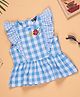 PURPLE UNITED KIDS Frill Sleeves Floral Embroidered Checked Top - Blue & White