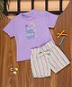 PURPLE UNITED KIDS Cotton Half Sleeves Text Printed & Striped Tee With Shorts - Multi Colour